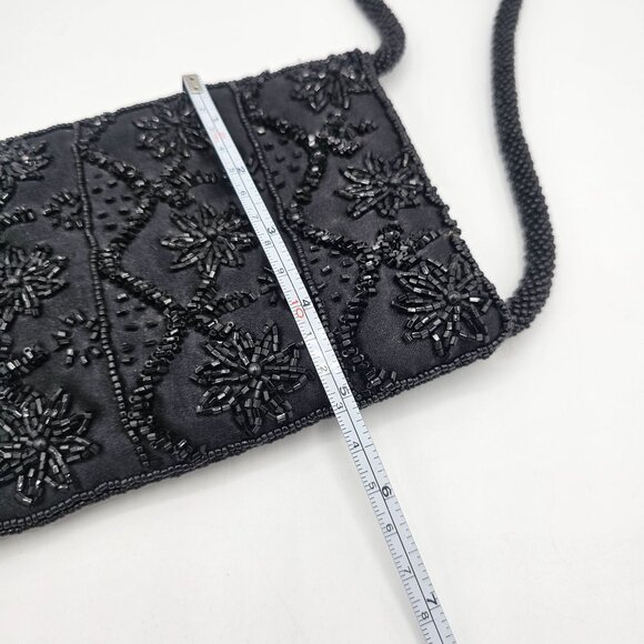 Handmade Black Beaded Embroidered Evening Bag With Snap Closure & Braided Strap - Picture 7 of 10